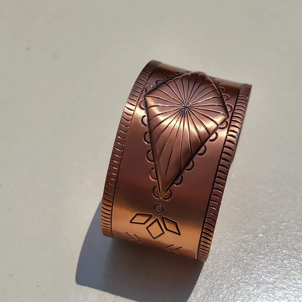 Vintage Bell Trading Post Copper Cuff Bracelet Rose Gold Geometric Stamped